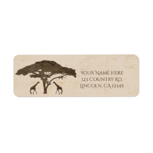 African Safari Twee Giraffes & Tree Vintage bruilo Etiket