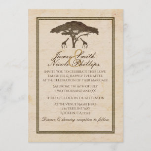 African Safari Two Giraffes & Tree Vintage Wedding Kaart