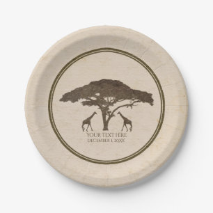 African Safari Two Giraffes & Tree Vintage Wedding Papieren Bordje