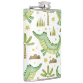 African Safari: Waterverf krokodil & palmbomen Heupfles (Rechts)