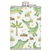 African Safari: Waterverf krokodil & palmbomen Heupfles (Achterkant)