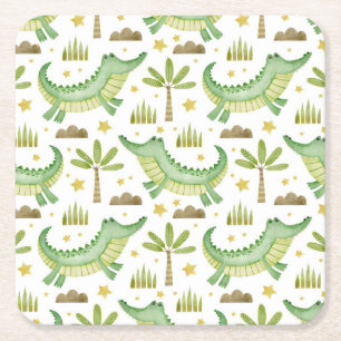 African Safari: Waterverf krokodil & palmbomen Kartonnen Onderzetters