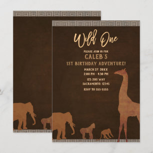 African Safari Zoo Vintage WILD ONE 1e feestje Kaart