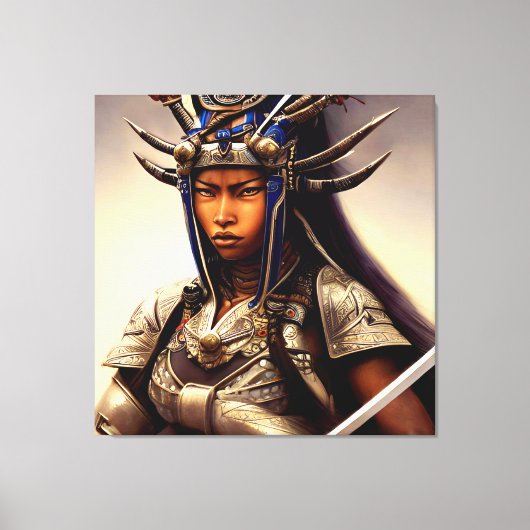 African Samurai Woman Fierce Canvas Afdruk (Voorkant)