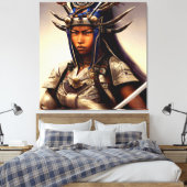 African Samurai Woman Fierce Canvas Afdruk (Insitu (Slaapkamer))
