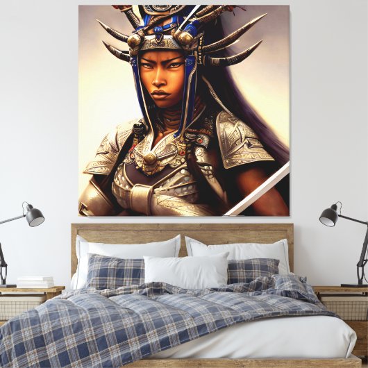 African Samurai Woman Fierce Canvas Afdruk (Insitu (Slaapkamer))
