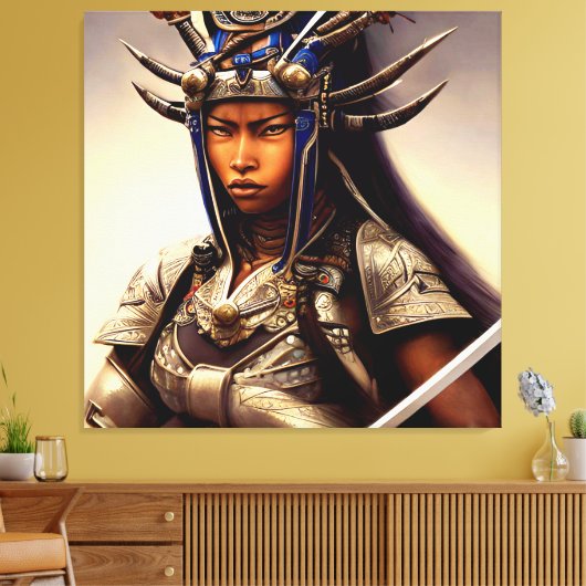 African Samurai Woman Fierce Canvas Afdruk (Insitu (Woonkamer))