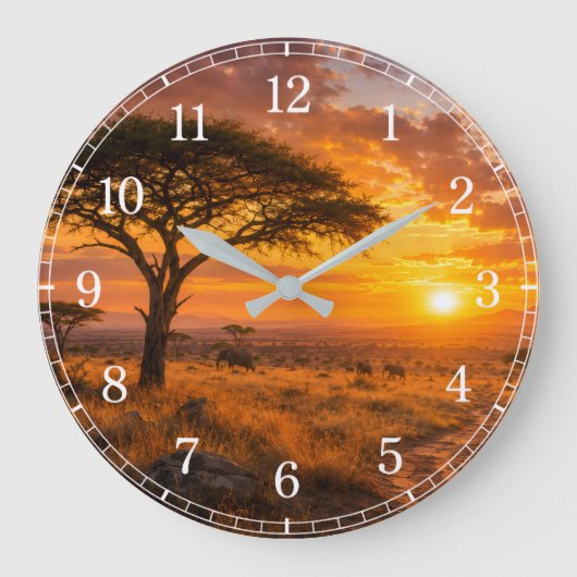 African Savanna Wall Clock — Wildlife Design Grote Klok (Voorkant)