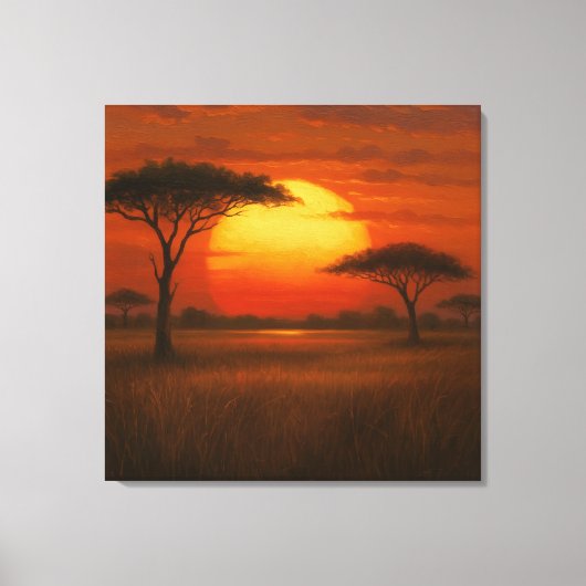 African Savannah - Scenic Illustration Style Canvas Afdruk (Voorkant)