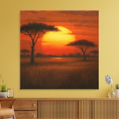 African Savannah - Scenic Illustration Style Canvas Afdruk (Insitu (Woonkamer))