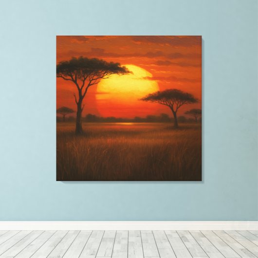 African Savannah - Scenic Illustration Style Canvas Afdruk (Insitu (Houten vloer))