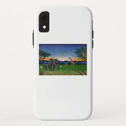 "African Sunset" Elephant Giraffe Art Phone Case (Achterkant)
