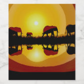 African Sunset Elephants Wijn Etiket (Enkel label)