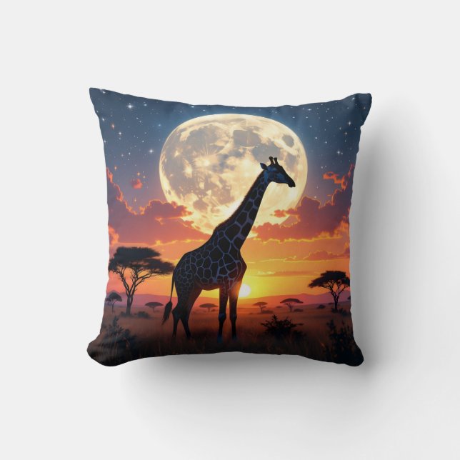 African Sunset Moon Giraffe & African St Mkt Pillo Kussen (Voorkant)