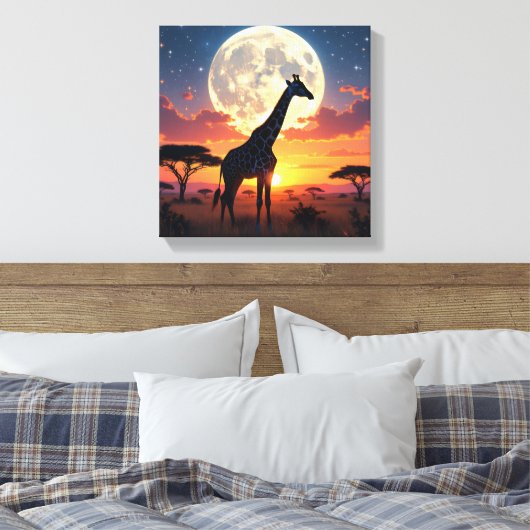African Sunset Moon Giraffe Canvas (Insitu (Slaapkamer))