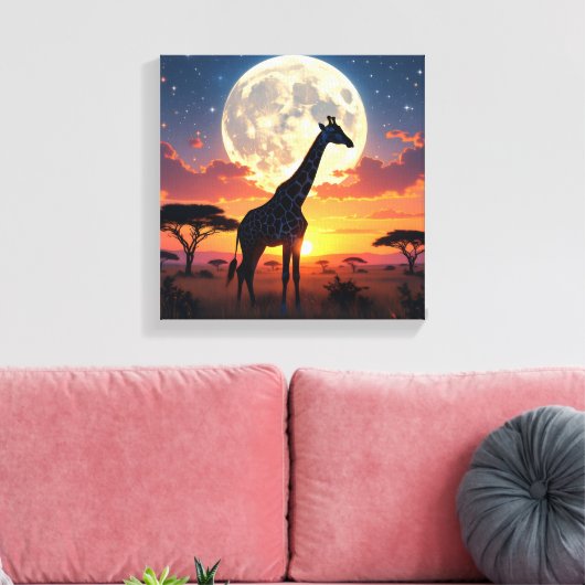 African Sunset Moon Giraffe Canvas Afdruk (Insitu (Woonkamer))