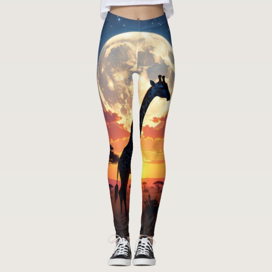 African Sunset Moon Giraffe Leggings | Tights (Voorkant)