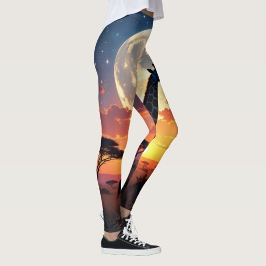 African Sunset Moon Giraffe Leggings | Tights (Rechts)