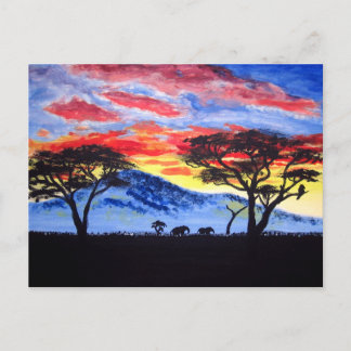 African Sunset Safari Animal Silhouette Painting Briefkaart