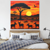 African Sunset Safari Art – Vibrant Wildlife Silho Canvas Afdruk (Insitu (Slaapkamer))