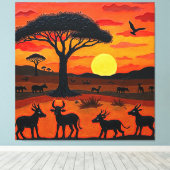 African Sunset Safari Art – Vibrant Wildlife Silho Canvas Afdruk (Insitu (Houten vloer))