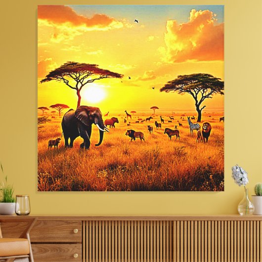 African Sunset Safari Majesty Design Canvas Afdruk (Insitu (Woonkamer))