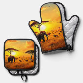 African Sunset Safari Majesty Design Ovenwant & Pannenlap Set (Voorkant / Achterkant)