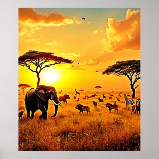 African Sunset Safari Majesty Design Poster (Voorkant)