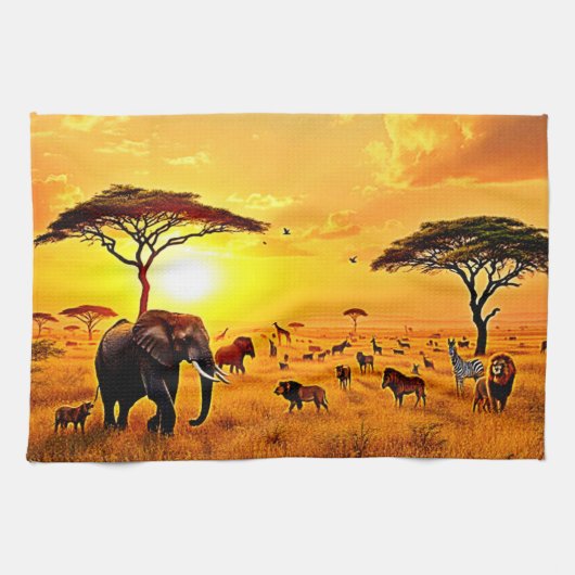 African Sunset Safari Majesty Design Theedoek (Horizontaal)