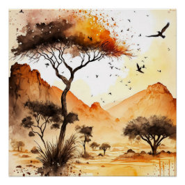 African Sunset Safari Wall Art Perfect Poster