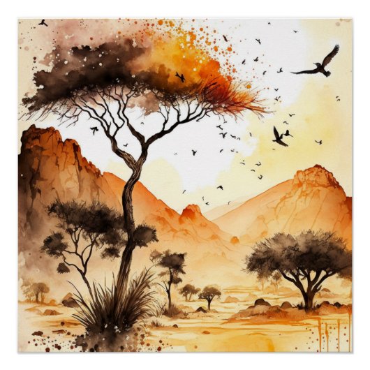 African Sunset Safari Wall Art Perfect Poster (Voorkant)