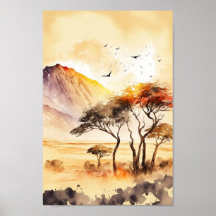 African Sunset Safari Wall Art Poster