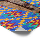 African Tribal Mask Blauw Geel Sinaasappel Kente Poster (Hoek)