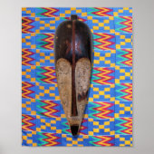 African Tribal Mask Blauw Geel Sinaasappel Kente Poster (Voorkant)