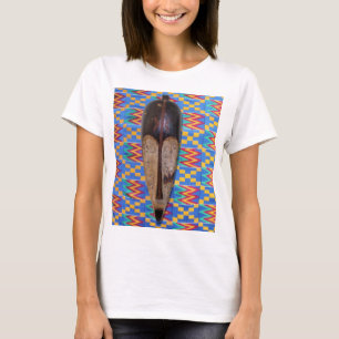 African Tribal Mask Blue Yellow Kente Cloth TShirt