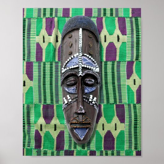 African Tribal Mask Cowrie Shells Oranje Green Poster (Voorkant)