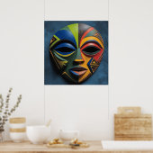 African Tribal Mask Cubism Abstract Poster (Keuken)