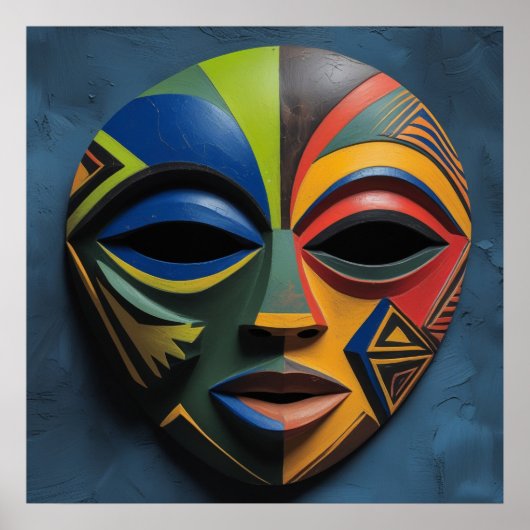 African Tribal Mask Cubism Abstract Poster (Voorkant)