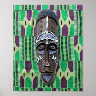 African Tribal Mask Green Blue Paars Canvas Poster