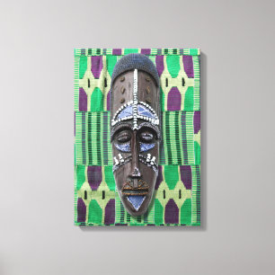 African Tribal Mask Green Paarse Canvas