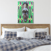 African Tribal Mask Green Paarse Canvas (Insitu (Slaapkamer))