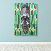 African Tribal Mask Green Paarse Canvas (Insitu (Houten vloer))