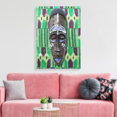 African Tribal Mask Green Paarse Canvas Afdruk (Insitu (Woonkamer))