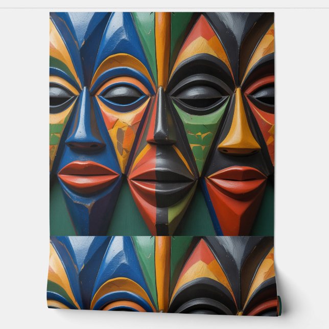 African Tribal Mask Trio Dynamic Symmetry Behang (Afrollen)