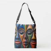 African Tribal Masks Trio Dynamic Symmetry Crossbody Tas (Achterkant)