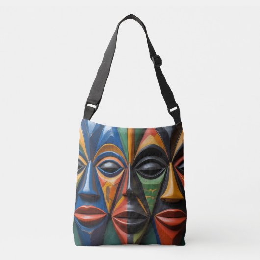 African Tribal Masks Trio Dynamic Symmetry Crossbody Tas (Voorkant)