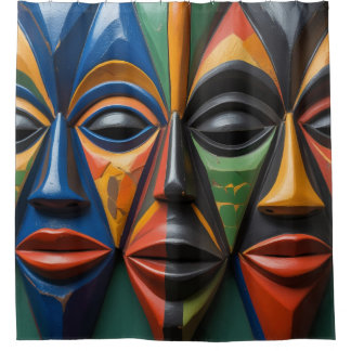 African Tribal Masks Trio Dynamic Symmetry Douchegordijn