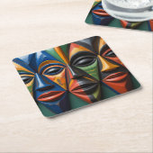 African Tribal Masks Trio Dynamic Symmetry Kartonnen Onderzetters (Schuin)