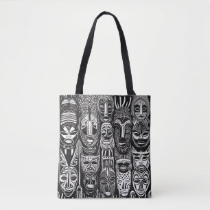 African Tribal Masks Zwart Wit Tas
