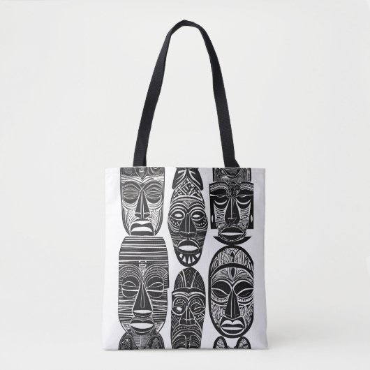 African Tribal Masks Zwart Wit Tas (Voorkant)